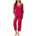 thumbnail image 1 of INSPIRE CHIC Pyjama de Nuit en Satin pour Femme, Ensemble de Détente en Dentelle à Col en V, TP, Rouge, 1 of 6
