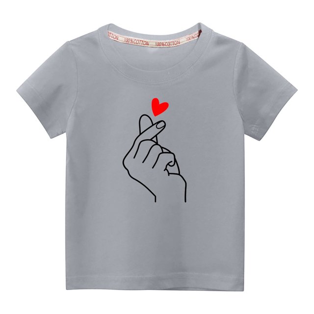 Penkiiy T-shirt en Coton pour Tout-Petits Garçons Filles Mode Mignon Col Rond Imprimé Saint-Valentin Manches Courtes 4-5 Ans Gris