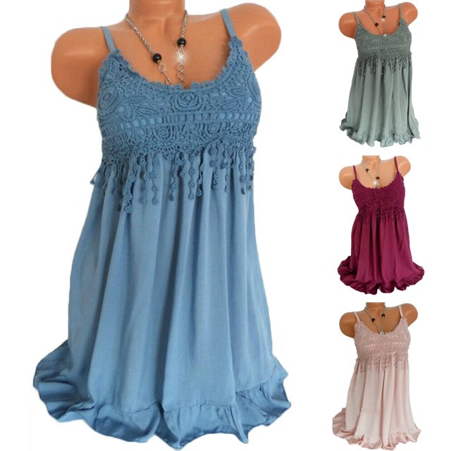 CAROOTU Robe à Bretelles pour Femmes Mini Débardeur en Dentelle Sans Manches Fête Été Plage Robe Courte Grande Taille