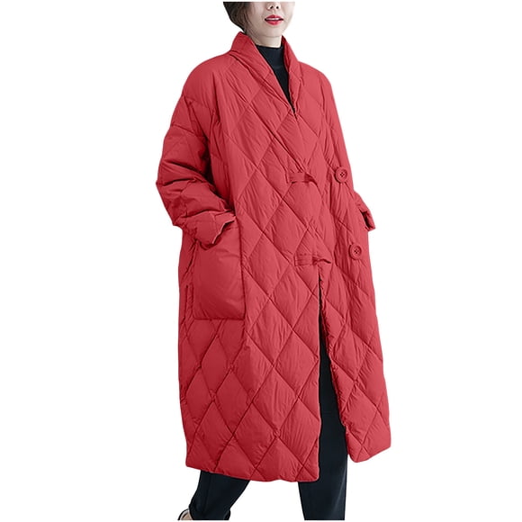Yuyuzo Quilted Jackets for Women Long Sleeve Mid-Length Open Front Button Coats Casual Baggy Winter Jackets