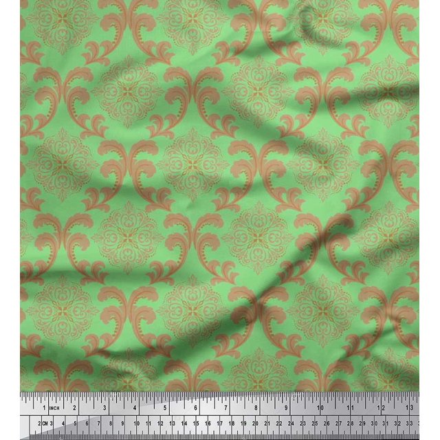Soimoi Poly Georgette Fabric Swirl & Ogee Damask Print Fabric by Yard 42 Inch Wide