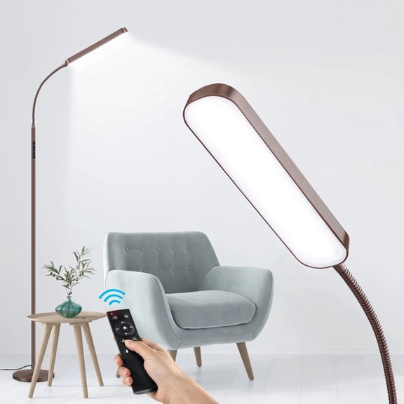 Outon LED Floor Lamp with Remote Touch Control Adjustable Standing Reading Light with 4 Color Temperature for Living Room(Brown)