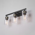 thumbnail image 3 of Rockhampton 3-Light Vanity Light, Matte Black, Matte Brass Accent Sockets, Seeded Glass Shades, 3 of 9