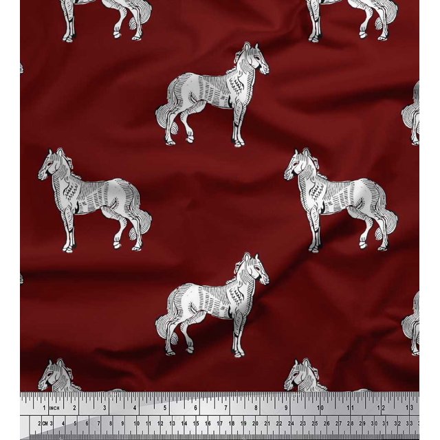 Soimoi Velvet Fabric Horse Block Print Fabric by Yard 58 Inch Wide
