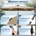 thumbnail image 3 of Garvee 10' x 6.5' Solar Patio Umbrella,Table Umbrella ,Crank & Push Button Tilt,6 Sturdy Ribs,Brown, 3 of 8