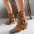 thumbnail image 3 of Womens Mens Cowboy Boots Classic Leather Buckle Pointed Toe Chunky Heels Wide Mid Calf Cowgirl Riding Work Booties, 3 of 8