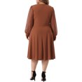 thumbnail image 3 of GRACE & GRANDEUR Robe pour Femme Grande Taille Manches Longues Pois Suisses Col en V Portefeuille Robes Formelles 3X Caramel, 3 of 6