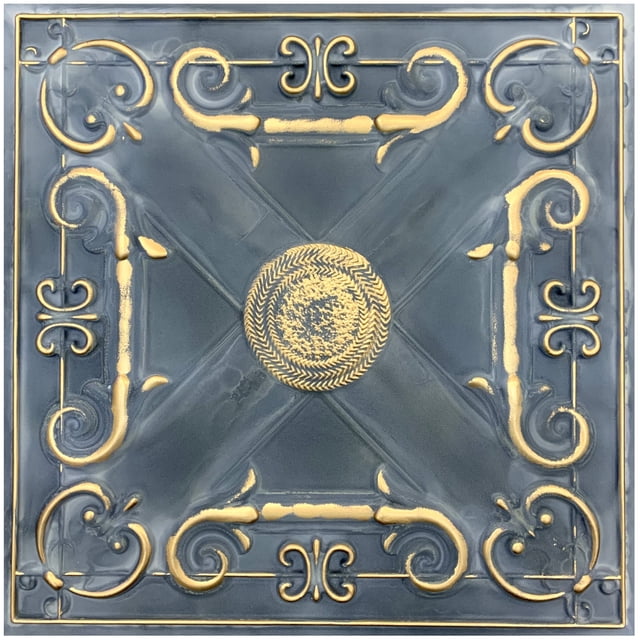Tuile de Plafond en Faux Étain PVC à Insérer, à Coller 2'x2', Or Fumé