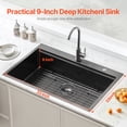 thumbnail image 2 of VEVOR 33" Kitchen Sink Top Mount Single Bowl Drop-In Basin Stainless Steel Black, 2 of 9