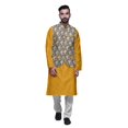 thumbnail image 1 of Atasi Kurta Pyjama Traditionnel Uni à Col Mandarin avec Ensemble de Veste Imprimée, 1 of 3