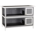 thumbnail image 1 of PawHut 2 Tier Rabbit Hutch Bunny Pet House Wooden Coop Run Grey & White, 1 of 9