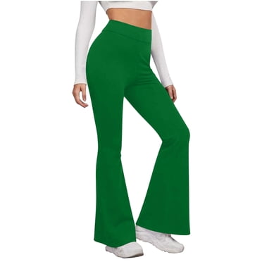 yoeyez Ladies High Waist Flare Leggings Wide Leg Tummy Control Bootcut Yoga Pants Workout Bell Bottom Slim Sweatpants Flared Yoga Pants for Women on Sale Green,S