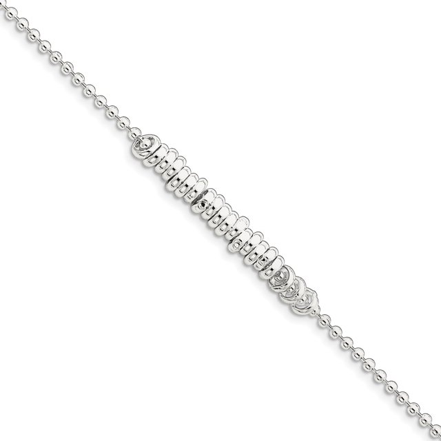925 Sterling Silver Solid Polished Fancy Ringed Anklet 10 Inch Spring Ring Jewelry Gifts for Women