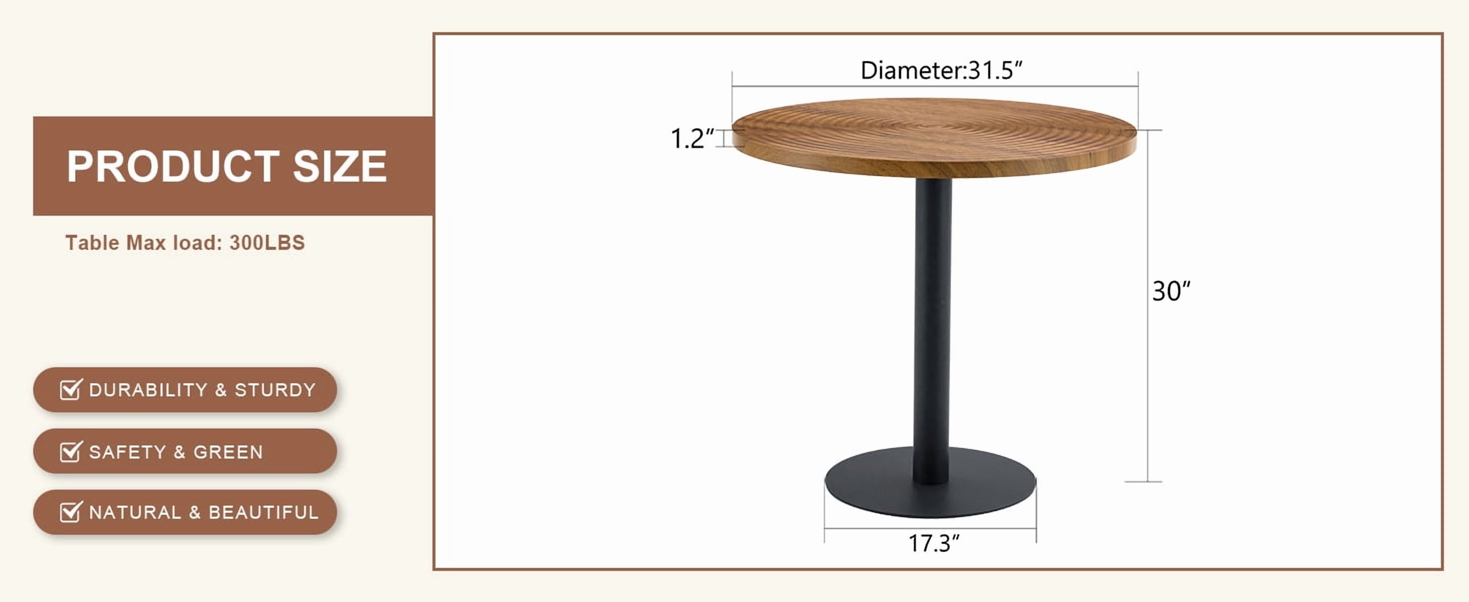 Table de salle à manger ronde Noble House 80 cm, grain de bois foncé avec texture annulaire, noir, bois
