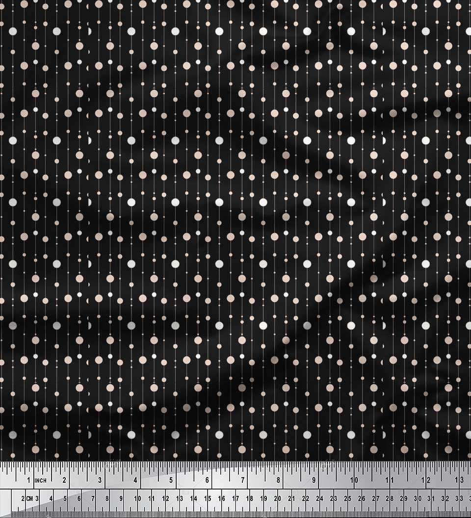Soimoi Black Georgette Viscose Fabric Line & Circle Geometric Printed Fabric 1 Yard 42 Inch Wide