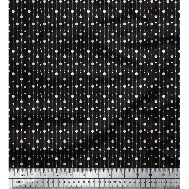 Soimoi Black polyester Crepe Fabric Line & Circle Geometric Printed Fabric 1 Yard 42 Inch Wide