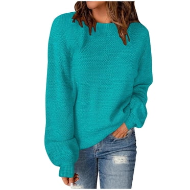 Pisexur Women's Oversized Crewneck Sweater Solid Batwing Puff Cap Sleeve Knit Sweater Top Long Sleeve Slouchy Fall Sweater Pullover Jumper Tops