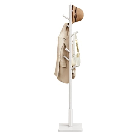 VASAGLE Solid Wood Coat Rack, Free Standing Hall Coat Tree with 8 Hooks, 3 Height Options, for Coats, Hats, Bags, Purses, for Entryway, Hallway, Rubberwood Hooks and Pole