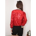 thumbnail image 3 of Womens Sequin Long Sleeve Front Zip Jacket with Ribbed Cuffs, 3 of 5