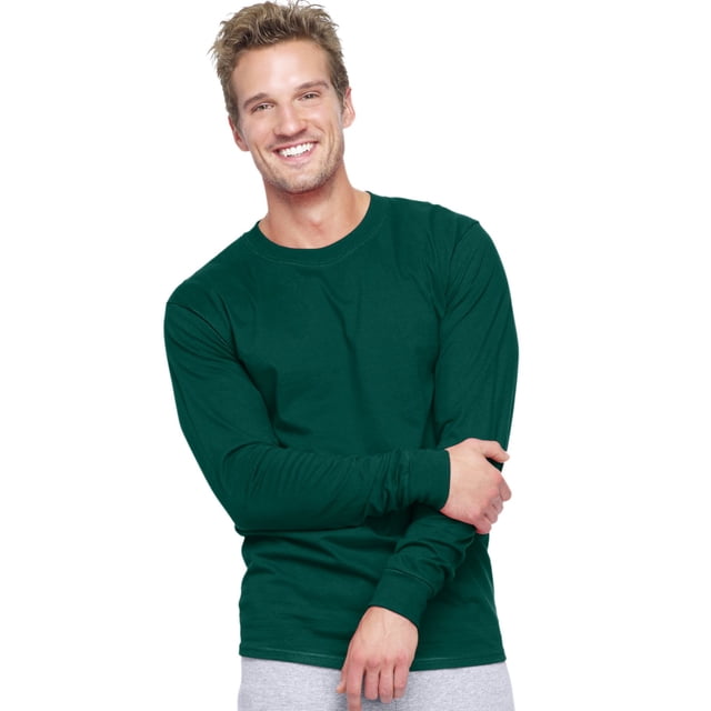 Hanes Beefy-T Men`s Long-Sleeve T-Shirt, XXL, Deep Forest