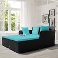 thumbnail image 2 of Costway Outdoor Patio Rattan Daybed Pillows Cushioned Sofa Furniture Turquoise, 2 of 10