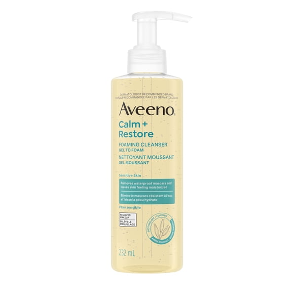 Aveeno Calm + Restore Foaming Cleanser for Sensitive Skin, Daily Face Wash Gently Removes Makeup & Cleanses Skin with Soothing Oat, 232 ml