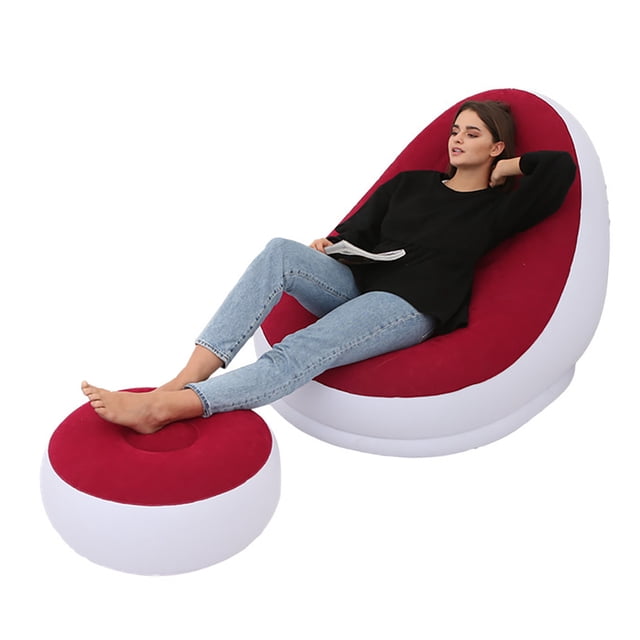 Foldable Inflatable Chair with Foot Stool, Blow Up Lounge Chair for Outdoor Camping Travel