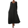 thumbnail image 2 of Fznquz Robes Simples pour Femmes Grande Taille à Manches Longues Noir Robe Trapèze de Plage avec Poches Décontractée Ample Robe Maxi Femme, 2 of 8