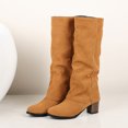 thumbnail image 4 of Women's Winter Thick High Heel Pointed Sleeve High Tube Suede Boots In Solid Color, 4 of 8