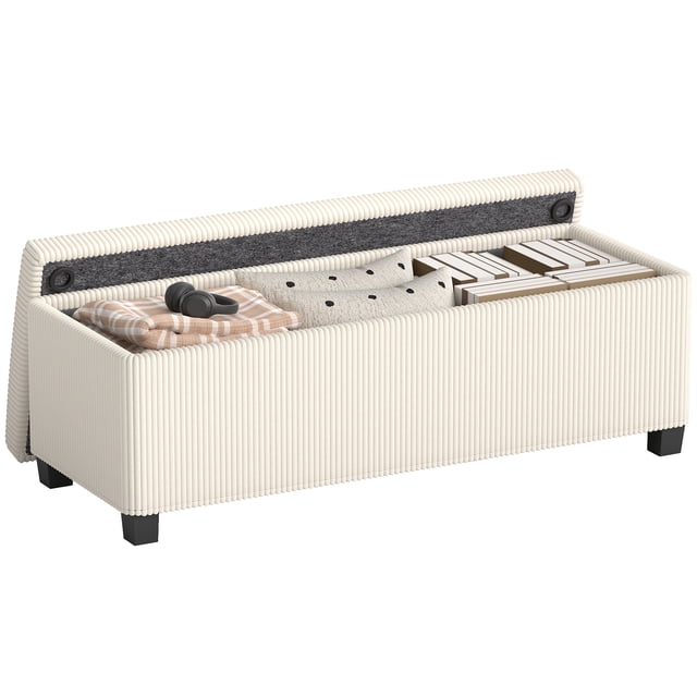 HOMCOM 44 Inches Storage Ottoman Bench with Lid, Legs, Foot Rest, Beige