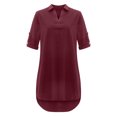 thumbnail image 1 of AherBiu Robe Courte d'Été Décontractée Basique à Manches 3/4 pour Femmes, Col à Revers en V, Ourlet Haut-Bas, 1 of 5