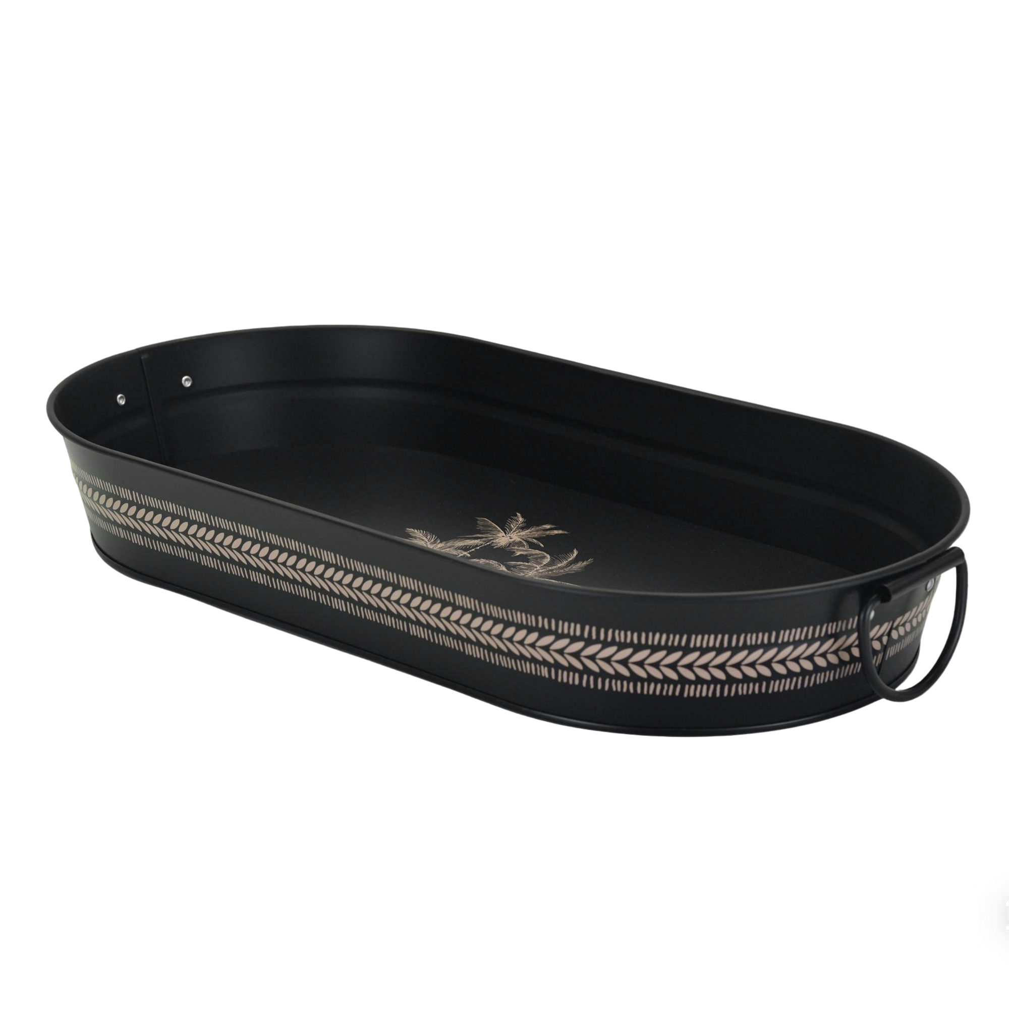 Plateau ovale noir Hometrends à motif de palmier,19.88 po x 10.63 po