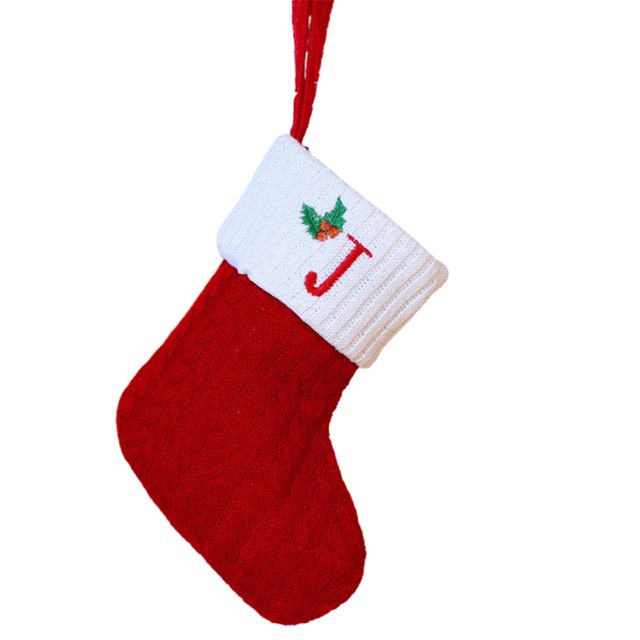 Christmas Tree Decorative Socks With Embroidered Initial Letters Red Green White Knit Stockings