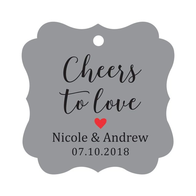 Darling Souvenir Cheers to Love Bottle Tag Personalized Wedding Favor Custom Hang Tags-Gray-100 Tags