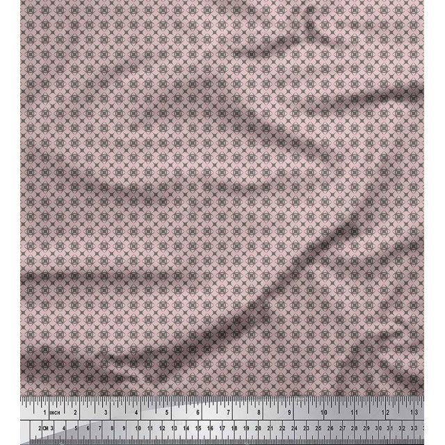 Soimoi Pink Poly Georgette Fabric Artistic Geometric Decor Fabric Printed Yard 52 Inch Wide