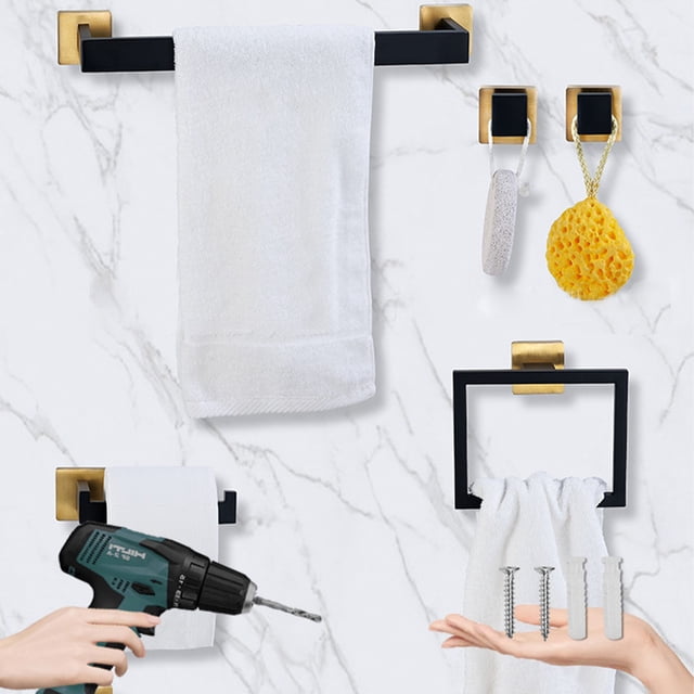 mmirethe Ensemble de Quincaillerie de Salle de Bain Barre à Serviettes en Acier Inoxydable Anneau Porte-Papier Crochet de Peignoir Multifonction Kit de Support Style Moderne Support Argenté