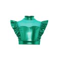 thumbnail image 3 of Hansber Kids Girls Ruffle Crop Tops Shiny Mesh Patchwork Hip Hop Street Dance Tops Performance Costume Green 6, 3 of 5