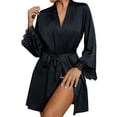 thumbnail image 1 of Timegard Robe de Nuit pour Femmes à Manches Longues Portefeuille Col en V en Dentelle Chemises de Nuit Taille Ceinturée Décontractée Douce Mini Pyjama, 1 of 9