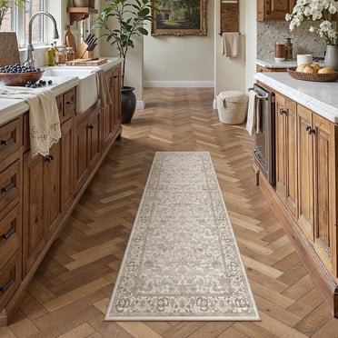 BERTHMEER 2'x6' Runner Rugs for Hallway Kitchen Doorway Laundry Entrance Bedroom Dining Room Machine Washable Non Slip Oriental Vintage Traditional Floral Indoor Runner Rugs, Brown