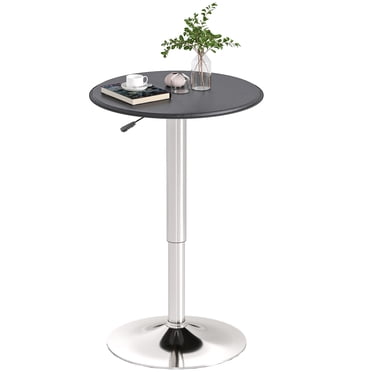 CoSoTower Modern Round Bar Table Adjustment Height Home Pub Bistro Desk Faux Leather Covered Wooden Top Chrome Base Black