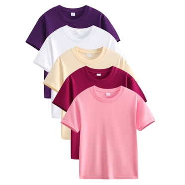 Clearance Staron 5Pcs Girls Short Sleeve T-Shirt Tee Cotton Cute Clothes for Baby Girl Solid Basic Tees Summer Tops Toddler Little Kids Girls Baby Girl Outfits 3T