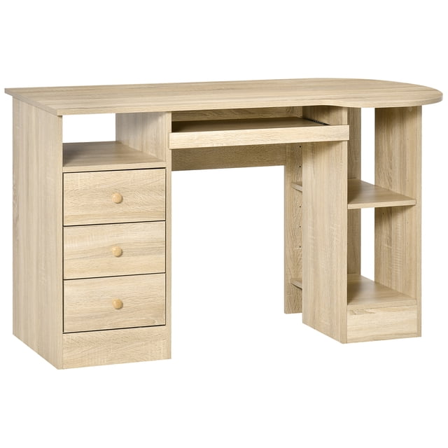 HOMCOM Computer Desk Modern Workstation Desk w/ Shelf Drawer Natural