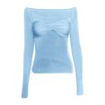 thumbnail image 3 of Women's Fashion Off Shoulder Long Sleeve Tees Slim Fit Stretchy Top - Solid Color, Backless, Perfect for Spring, Fall and Various Occasions, 3 of 3