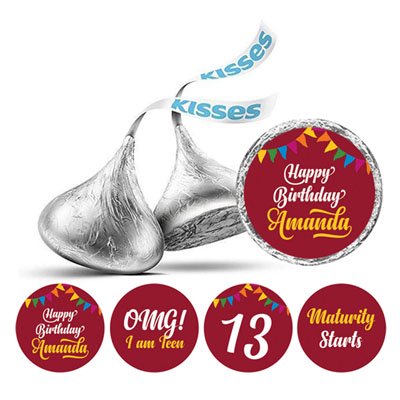 Darling Souvenir 13th Birthday Custom Name Stickers chocolate Candy Labels 190 Pcs-Maroon