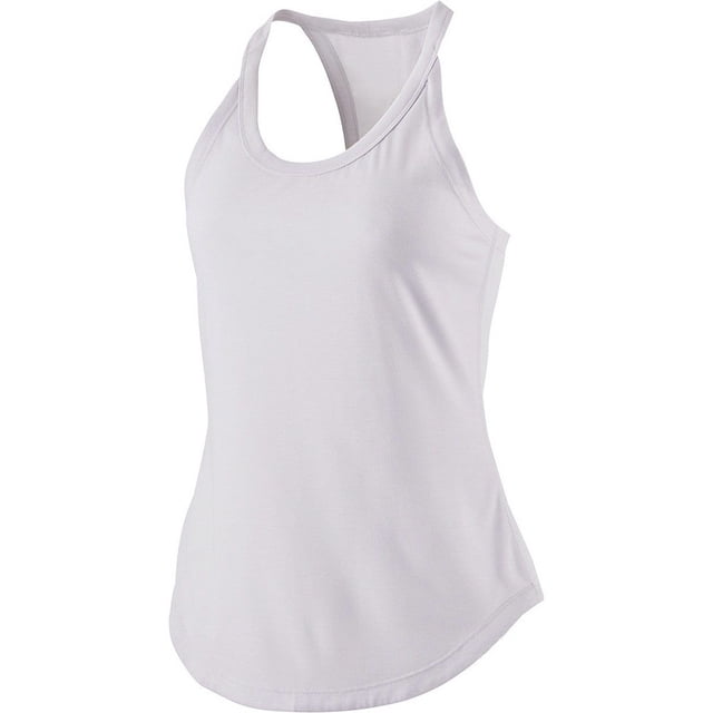 AherBiu Workout Tops for Women Sleeveless Yoga Top Tee Shirts Gym Tank Tops Racerback Gym Tees in a white color. Designed with a racerback style and smooth, breathable fabric for comfort during high-impact activities. Perfect for yoga, gym workouts, or casual wear, this women's activewear piece features a curved hem and sleeveless cut.