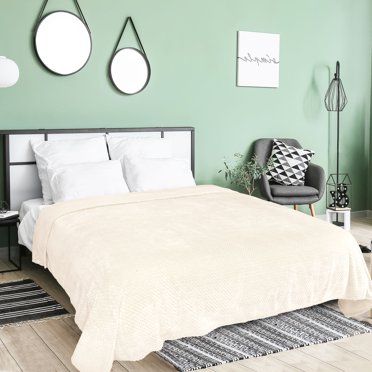 PiccoCasa Luxury Fleece Bed Blanket Woven Mesh Full Beige