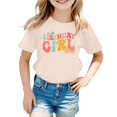 thumbnail image 1 of LUOGENLI T-Shirt pour Filles Filles Mode Décontractée Lettre Col Rond T-Shirt à Manches Courtes Haut 5 Maxi Hauts Ensemble à Volants Beige 3-4 Ans, 1 of 3
