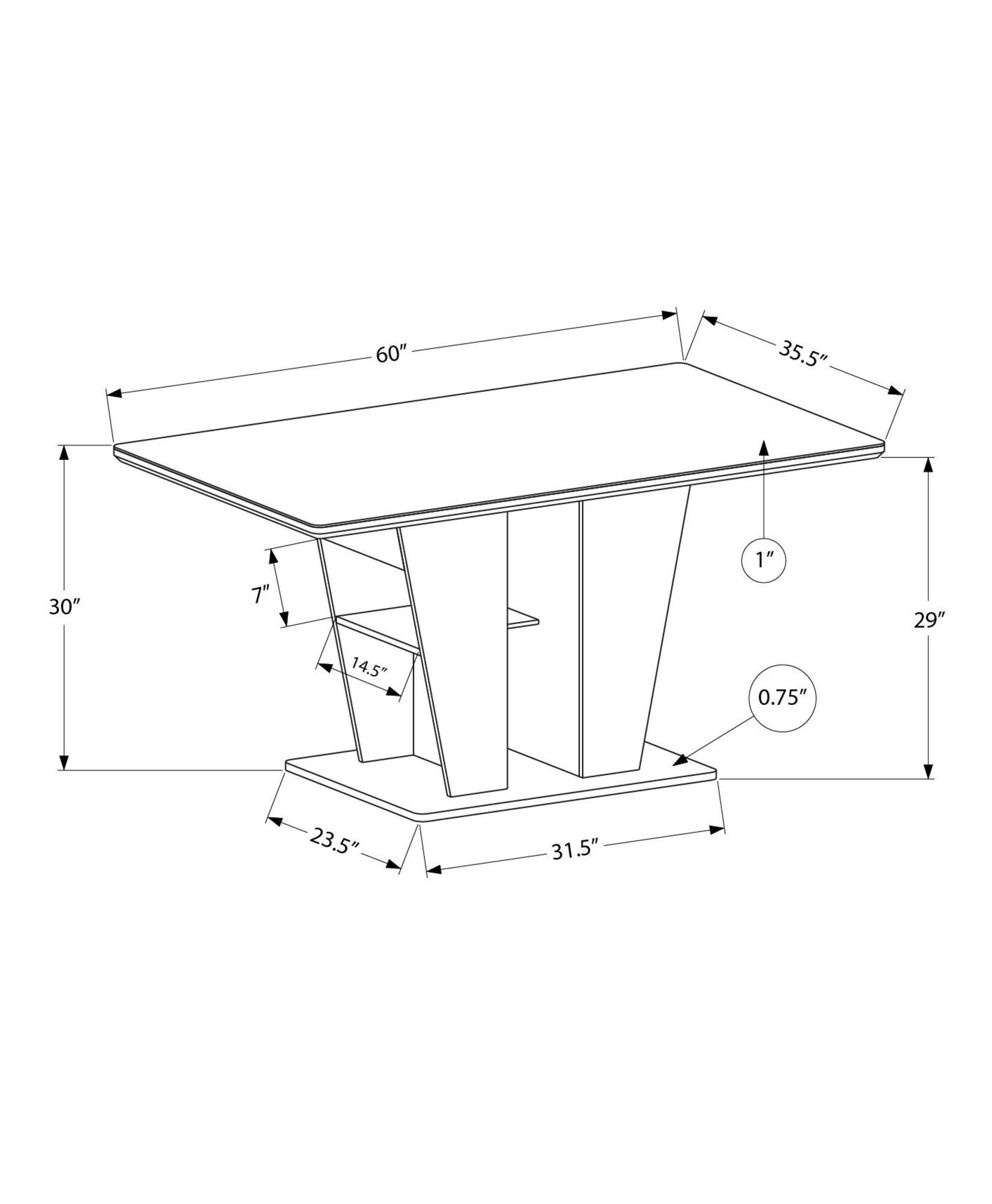 Monarch Specialties - Table A Manger, 60" Rectangulaire, Plateau En Pierre Frittée, Salle À Manger, Cuisine, Pierre Blanche, Stratifié Noir, Contemporain, Moderne