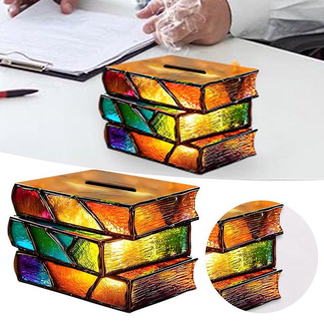 Stained Glass Book Bank Creative Rainbow Color Box For Kids & Adults Decorative Savings Container Idea