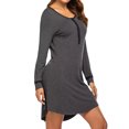 thumbnail image 3 of Women Buttons Crew Neck Long Sleeve Plain Mini Dress, 3 of 4